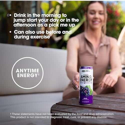 Optimum Nutrition Amino Energy Sparkling Hydration Drink, Electrolytes, Caffeine, Amino Acids, BCAAs, Sugar Free, Grape, 12 Fl Oz, 12 Pack (Packaging thumbnail