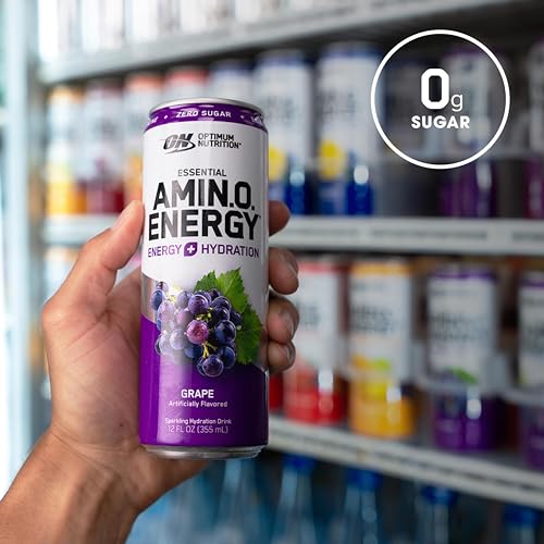 Optimum Nutrition Amino Energy Sparkling Hydration Drink, Electrolytes, Caffeine, Amino Acids, BCAAs, Sugar Free, Grape, 12 Fl Oz, 12 Pack (Packaging thumbnail