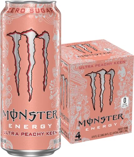 Monster Energy  Ultra Peachy Keen  Sugar Free Energy Drink  16 Fl Oz  4 Pack