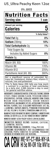 Monster Energy  Ultra Peachy Keen  Sugar Free Energy Drink  16 Fl Oz  4 Pack thumbnail