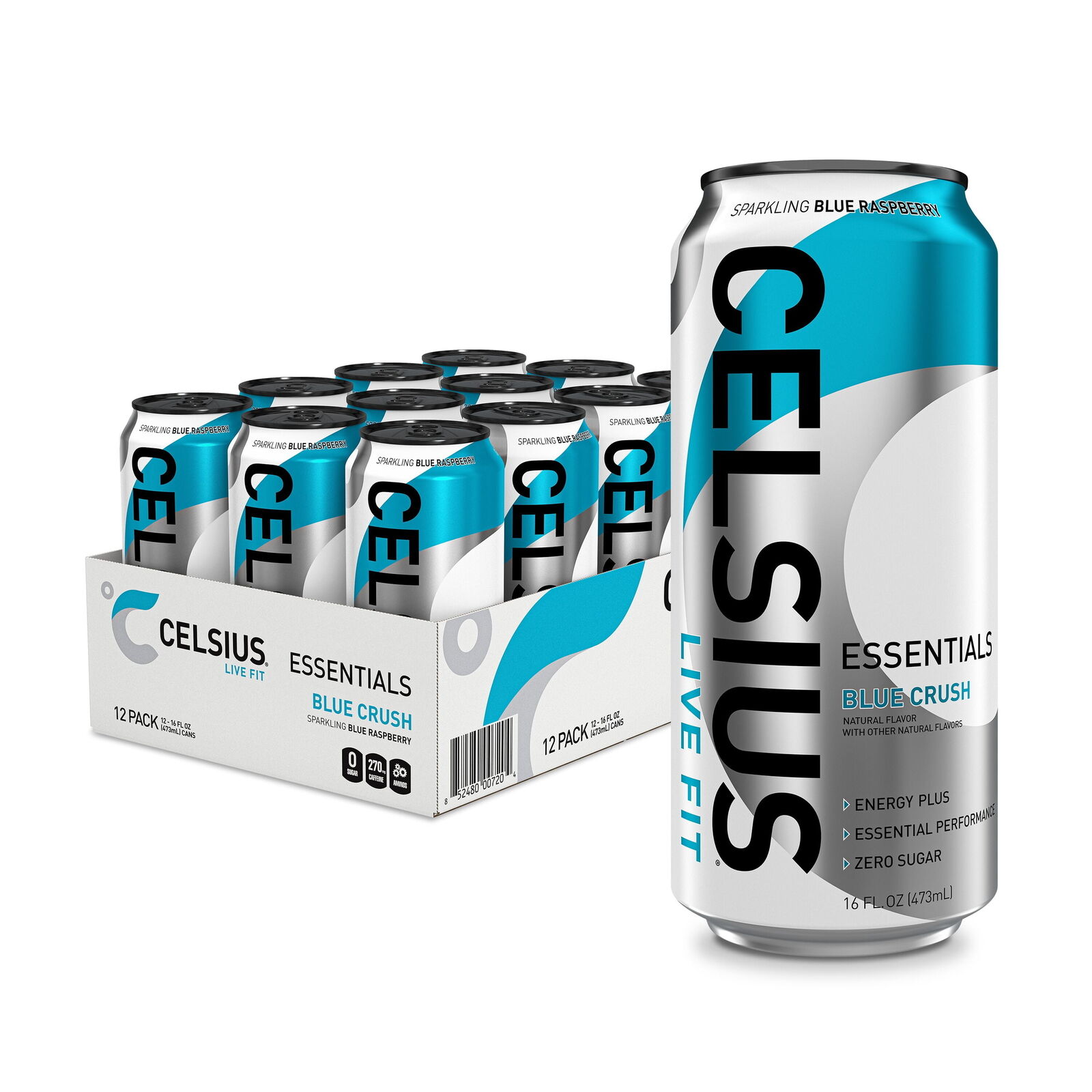 CELSIUS ESSENTIALS  Sparkling Blue Crush  Performance Energy Drink 16 Fl Oz (Pack of 12)