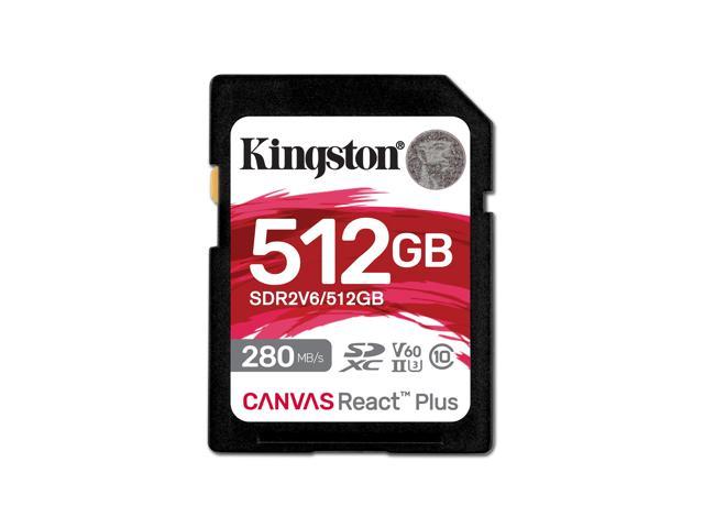 Kingston Canvas React Plus SDXC Memory Card - 512GB UHS-II - U3 - V60 - Read up to 280MB/s - Write up to 150MB/s - for DSLRs / Mirrorless Cameras & 4K