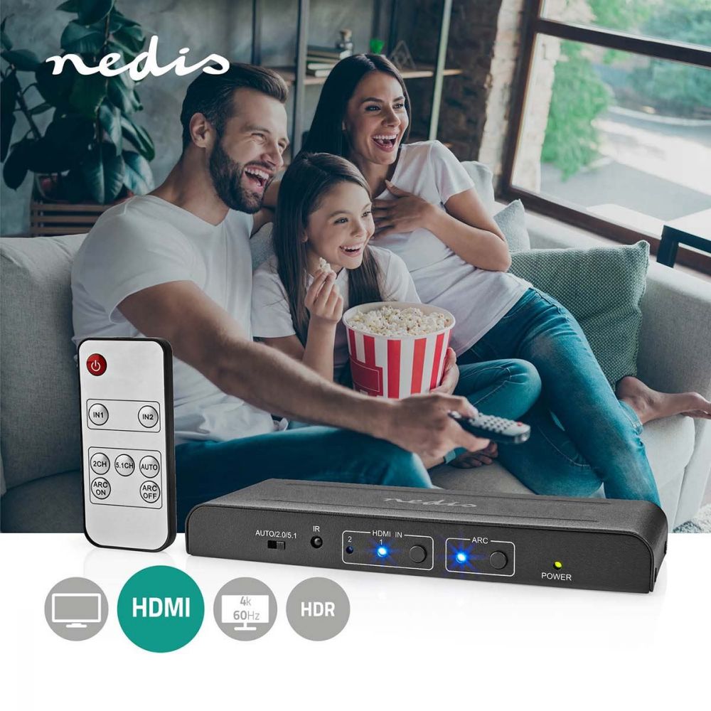Nedis HDMI™ Extractor | 2x HDMI™ Input | TosLink Female / 1x HDMI™ Output / 2x RCA / 3.5 Mm | Maximum Resolution: 4K@60Hz | 18 Gbps | Metal | An thumbnail