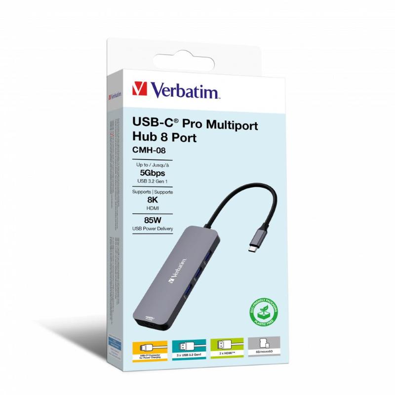 Verbatim® USB-C Pro Multiport Hub8 Port  Gray 32151