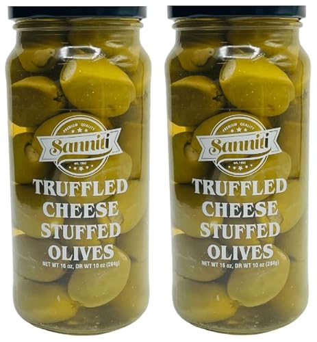 Sanniti Truffle Cheese Stuffed Greek Olives, Net Weight 16 Oz - Drained Weight 10 Oz (Pack of 2)
