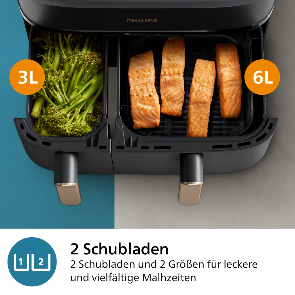 Philips Series 3000 NA352-00 Air Fryer with 2 Drawers - Black, 9L