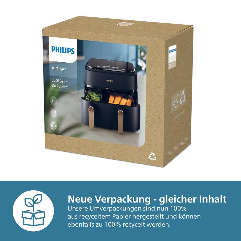 Philips Series 3000 NA352-00 Air Fryer with 2 Drawers - Black, 9L thumbnail
