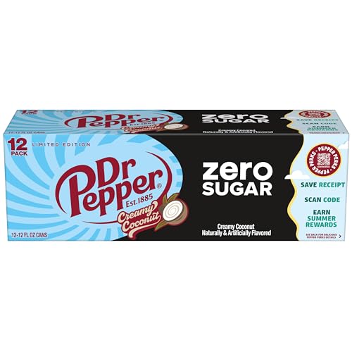 Dr Pepper Zero Sugar Creamy Coconut Soda, 12 Fl Oz Cans, 12 Pack