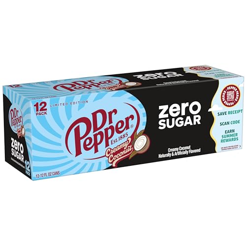 Dr Pepper Zero Sugar Creamy Coconut Soda, 12 Fl Oz Cans, 12 Pack thumbnail