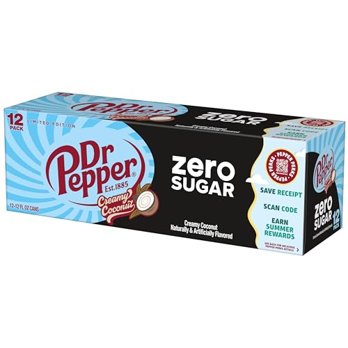 Dr Pepper Zero Sugar Creamy Coconut Soda, 12 Fl Oz Cans, 12 Pack thumbnail