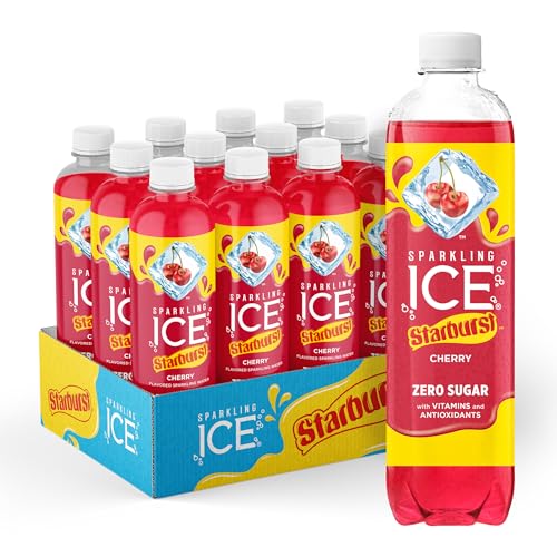 Sparkling Ice STARBURST Cherry  Zero Sugar Flavored Sparkling Water  with Vitamins and Antioxidants  Low Calorie Beverage  17 Fl Oz Bottles  (Pack of 