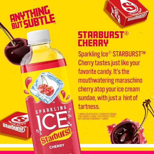 Sparkling Ice STARBURST Cherry  Zero Sugar Flavored Sparkling Water  with Vitamins and Antioxidants  Low Calorie Beverage  17 Fl Oz Bottles  (Pack of  thumbnail