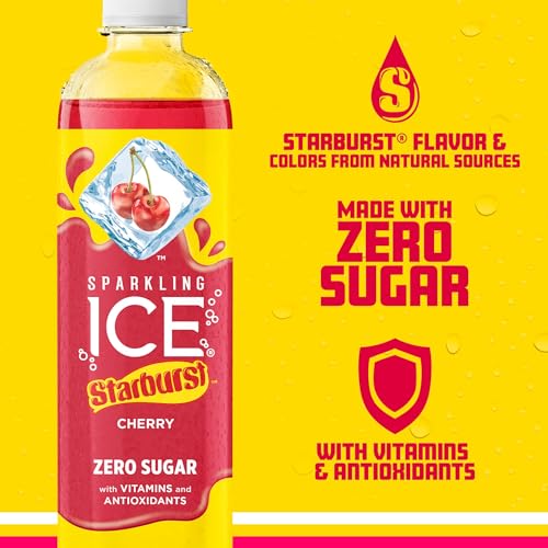 Sparkling Ice STARBURST Cherry  Zero Sugar Flavored Sparkling Water  with Vitamins and Antioxidants  Low Calorie Beverage  17 Fl Oz Bottles  (Pack of  thumbnail