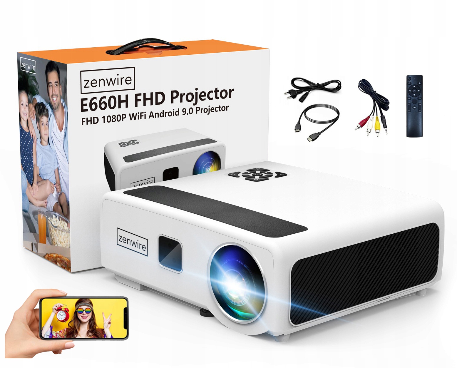Projektor Rzutnik LED WiFi Android TV Full HD 4K 24000lm 800 Ansi Autofocus
