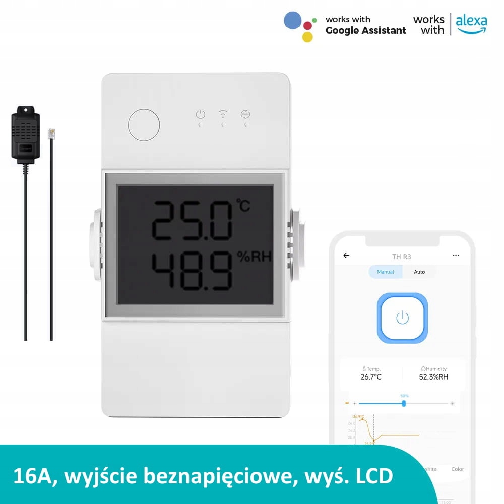 Sonoff Th Elite 16A Przekaźnik Wifi Temperatura,wilgotność THR316D THS01