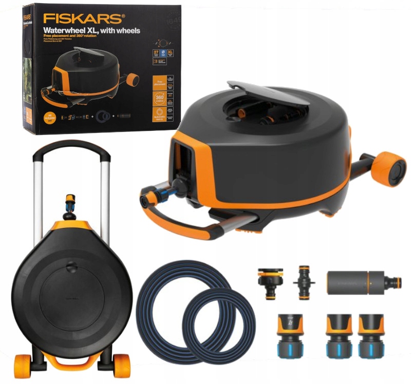 Fiskars 1067548 X-Series Waterwheel XL Hose Cart Black/Orange 27m 13mm