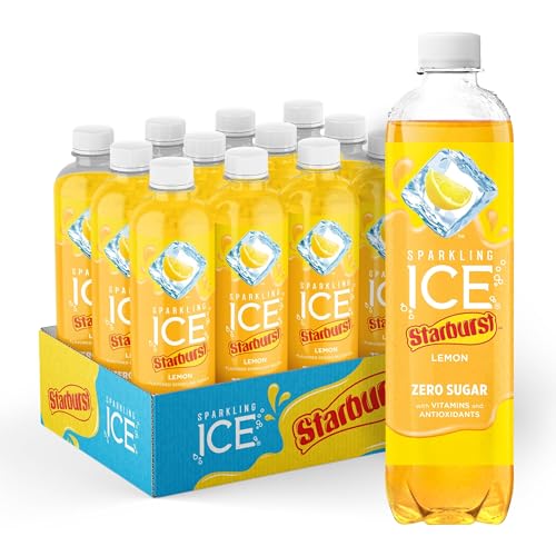 Sparkling Ice STARBURST Lemon, Zero Sugar Flavored Sparkling Water, with Vitamins and Antioxidants, Low Calorie Beverage, 17 Fl Oz Bottles (Pack of 12