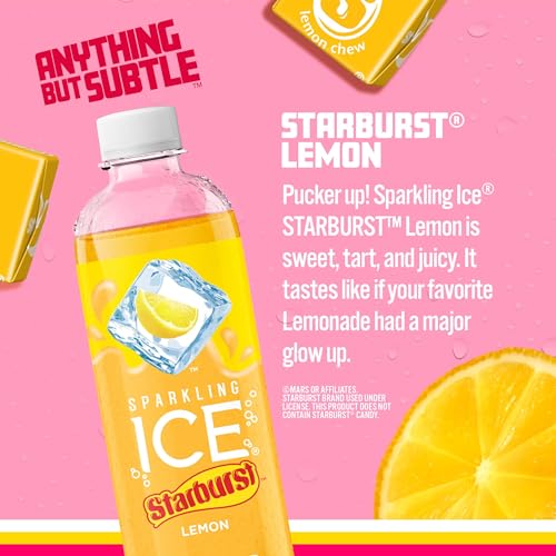 Sparkling Ice STARBURST Lemon, Zero Sugar Flavored Sparkling Water, with Vitamins and Antioxidants, Low Calorie Beverage, 17 Fl Oz Bottles (Pack of 12 thumbnail