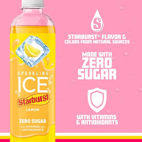 Sparkling Ice STARBURST Lemon, Zero Sugar Flavored Sparkling Water, with Vitamins and Antioxidants, Low Calorie Beverage, 17 Fl Oz Bottles (Pack of 12 thumbnail