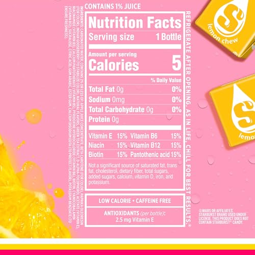 Sparkling Ice STARBURST Lemon, Zero Sugar Flavored Sparkling Water, with Vitamins and Antioxidants, Low Calorie Beverage, 17 Fl Oz Bottles (Pack of 12 thumbnail