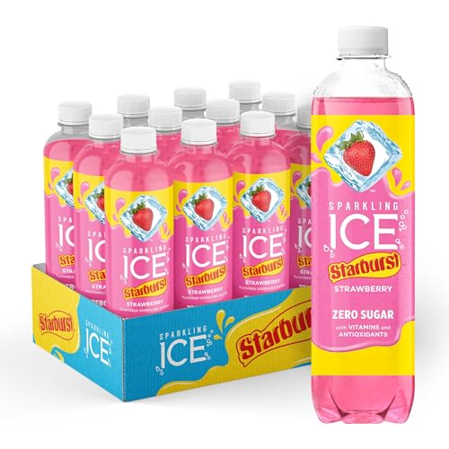 Sparkling Ice STARBURST Strawberry, Zero Sugar Flavored Sparkling Water, with Vitamins and Antioxidants, Low Calorie Beverage, 17 Fl Oz Bottles (Pack