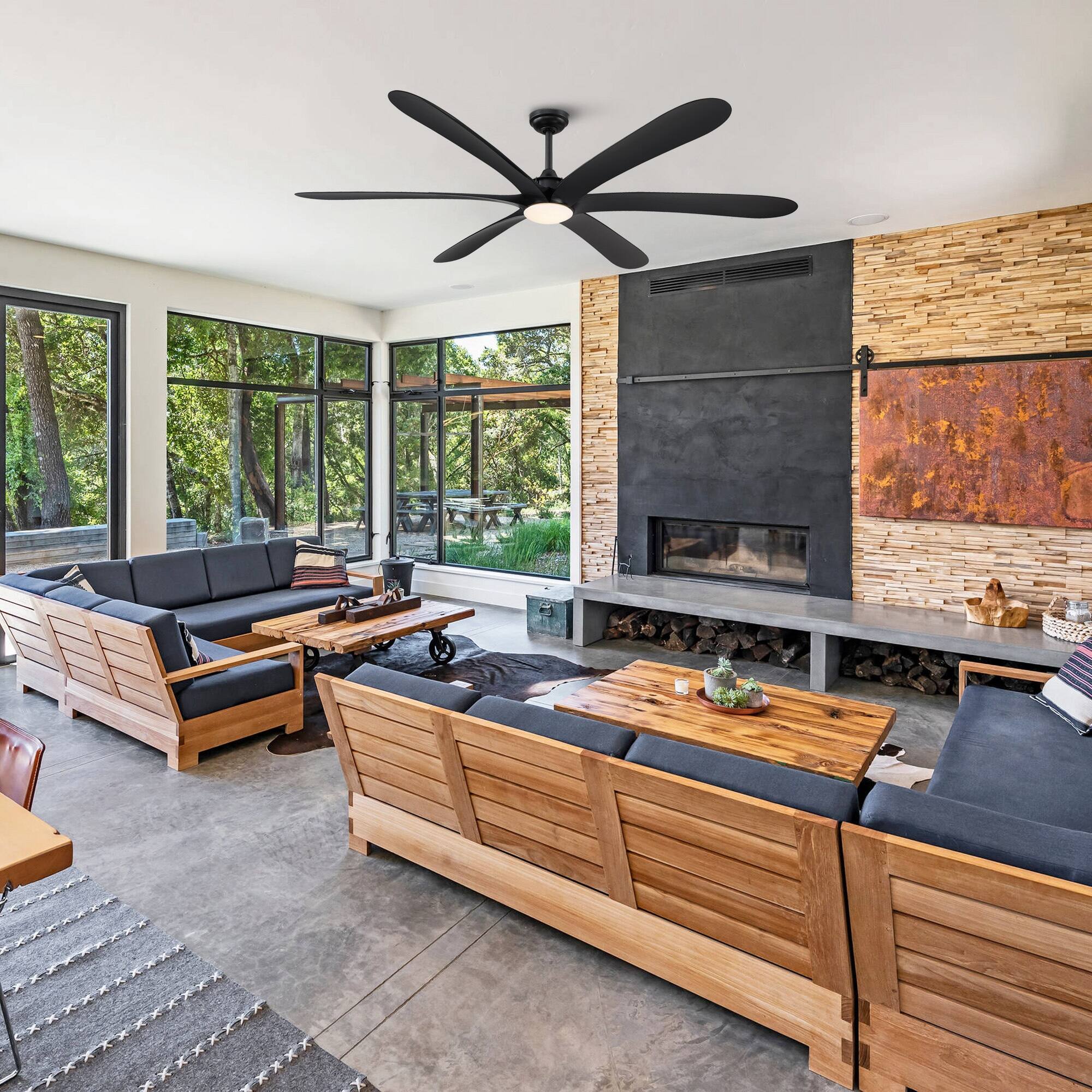 Parrot Uncle 72-inch Driftwood 6-Blade Large DC Ceiling Fan with Light and Remote Matte Black N/a Matte