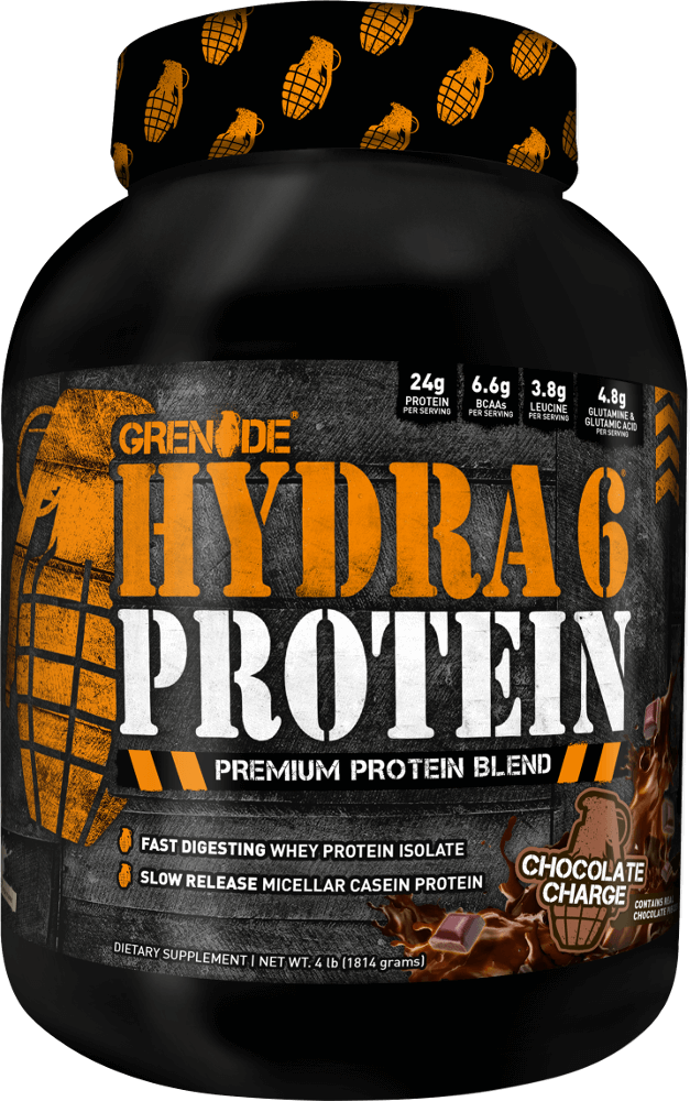 Grenade Hydra 6, 50% Whey Isolate and 50% Casein. the World's First Ultra Premium Slow/Fast Protein Blend, Chocolate Charge, 4 Pound