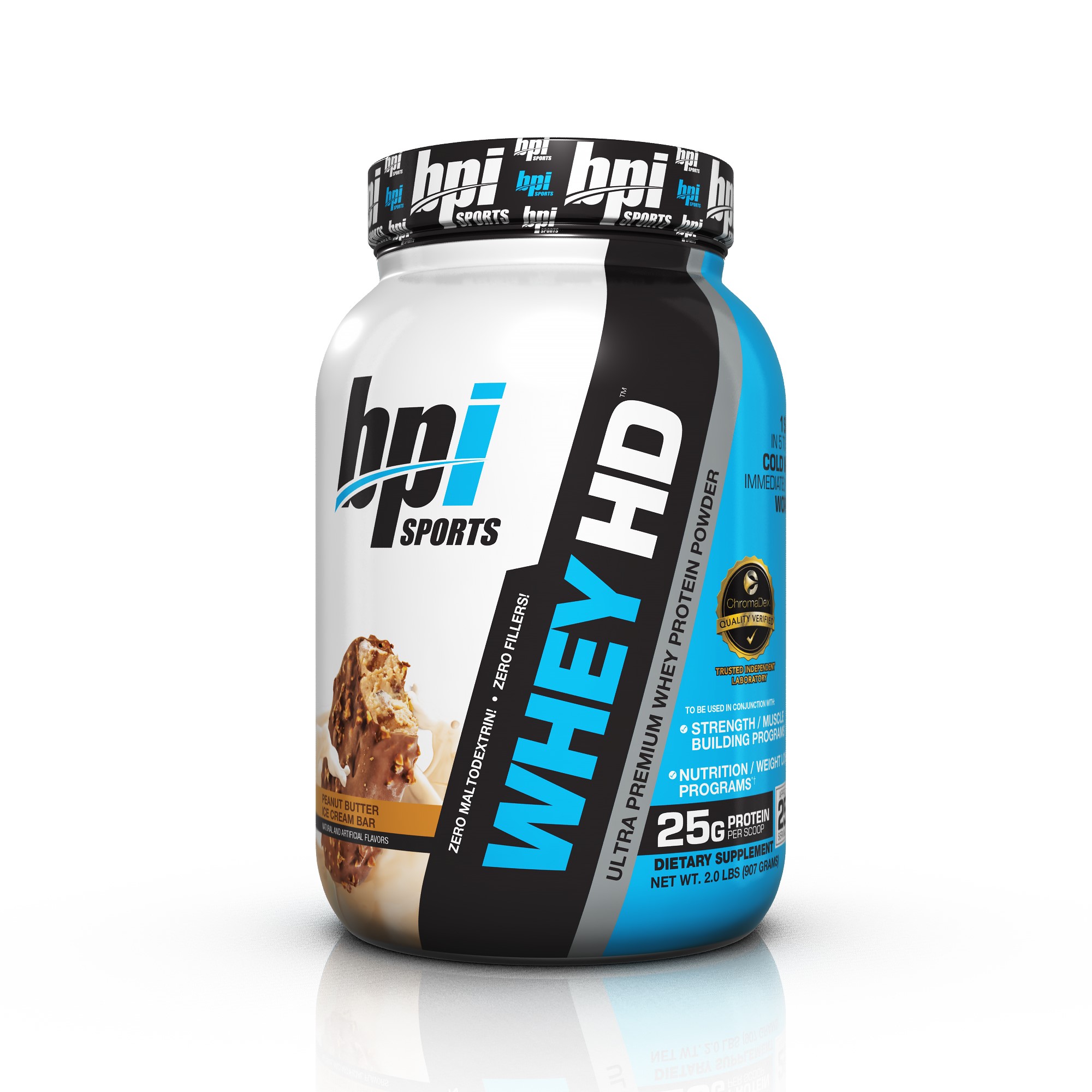 BPI Sports Whey HD Ultra Premium Protein Powder, Peanut Butter Ice Cream Bar, 2.07 Lb