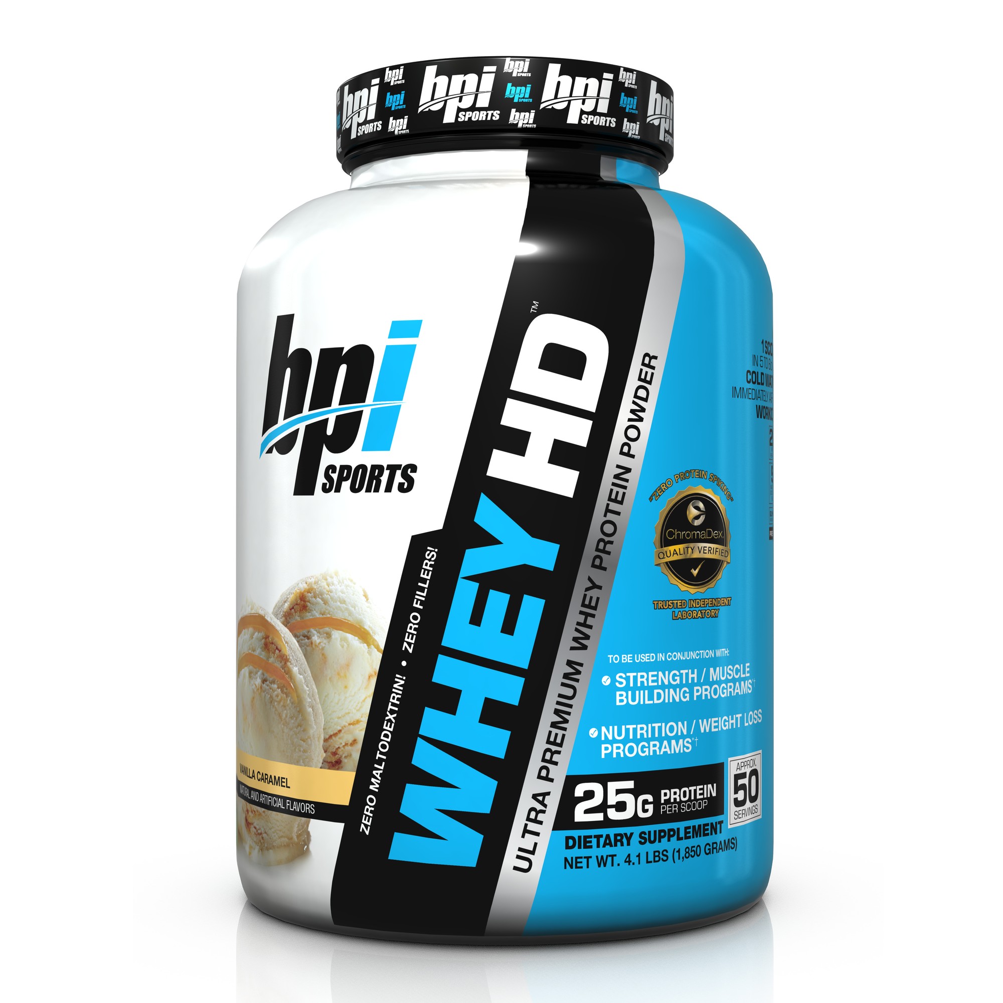 BPI Sports Whey HD Ultra Premium Protein Powder  Vanilla Caramel  4.1 Pound