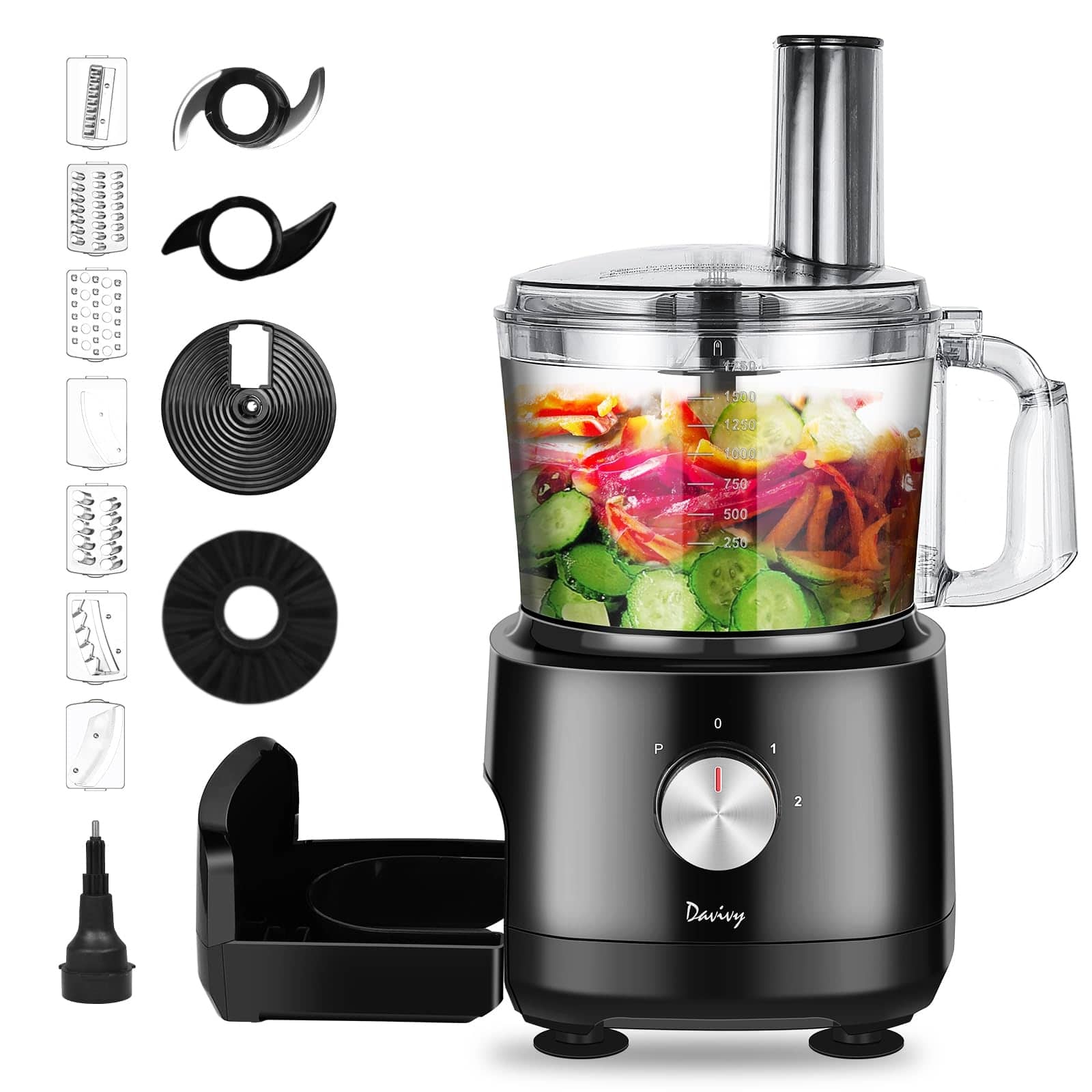 7 Cup Food Processors, 8 Functions Built-in Drawer for Blades Storage Vegetable Chopper with 10 Set Blades
