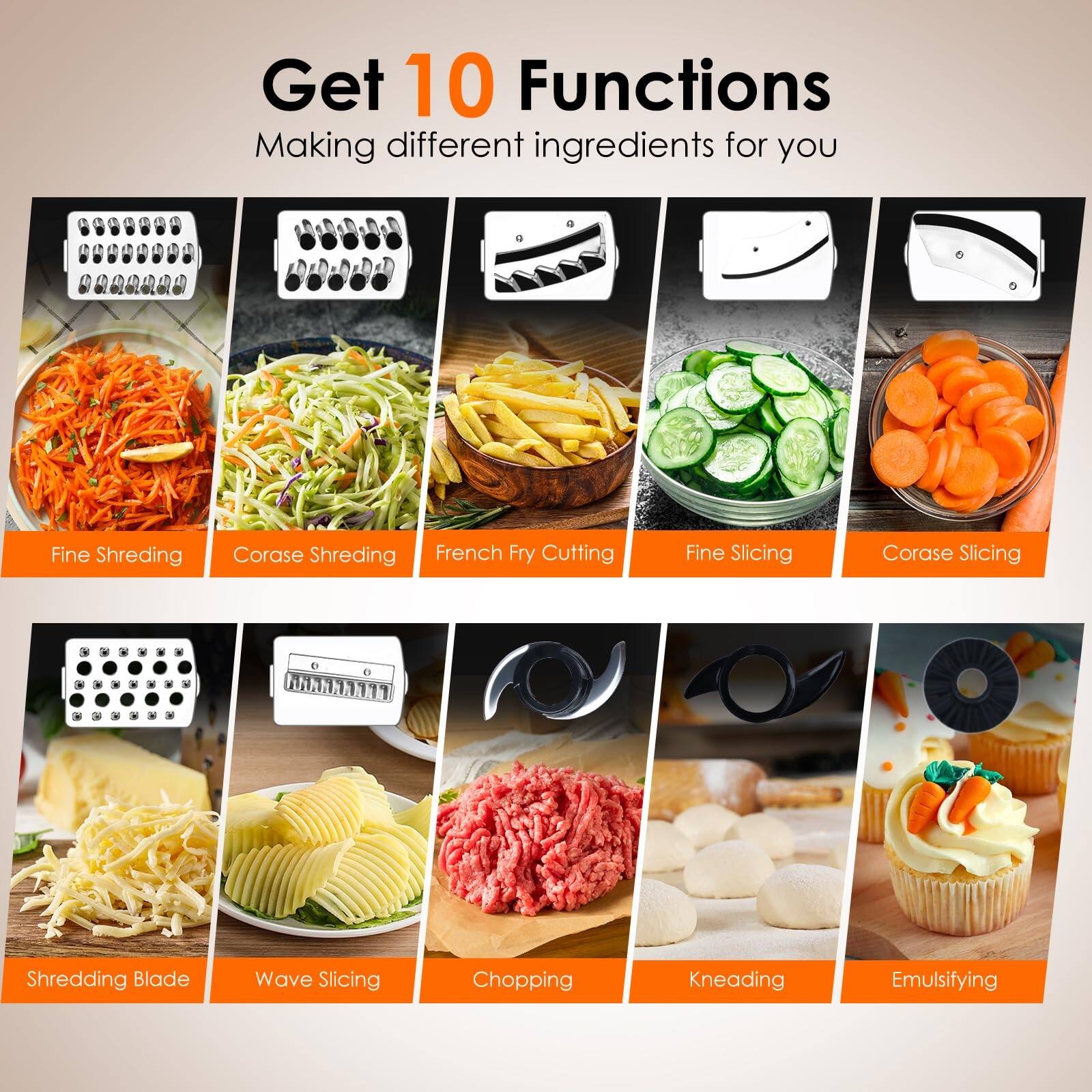 7 Cup Food Processors, 8 Functions Built-in Drawer for Blades Storage Vegetable Chopper with 10 Set Blades thumbnail