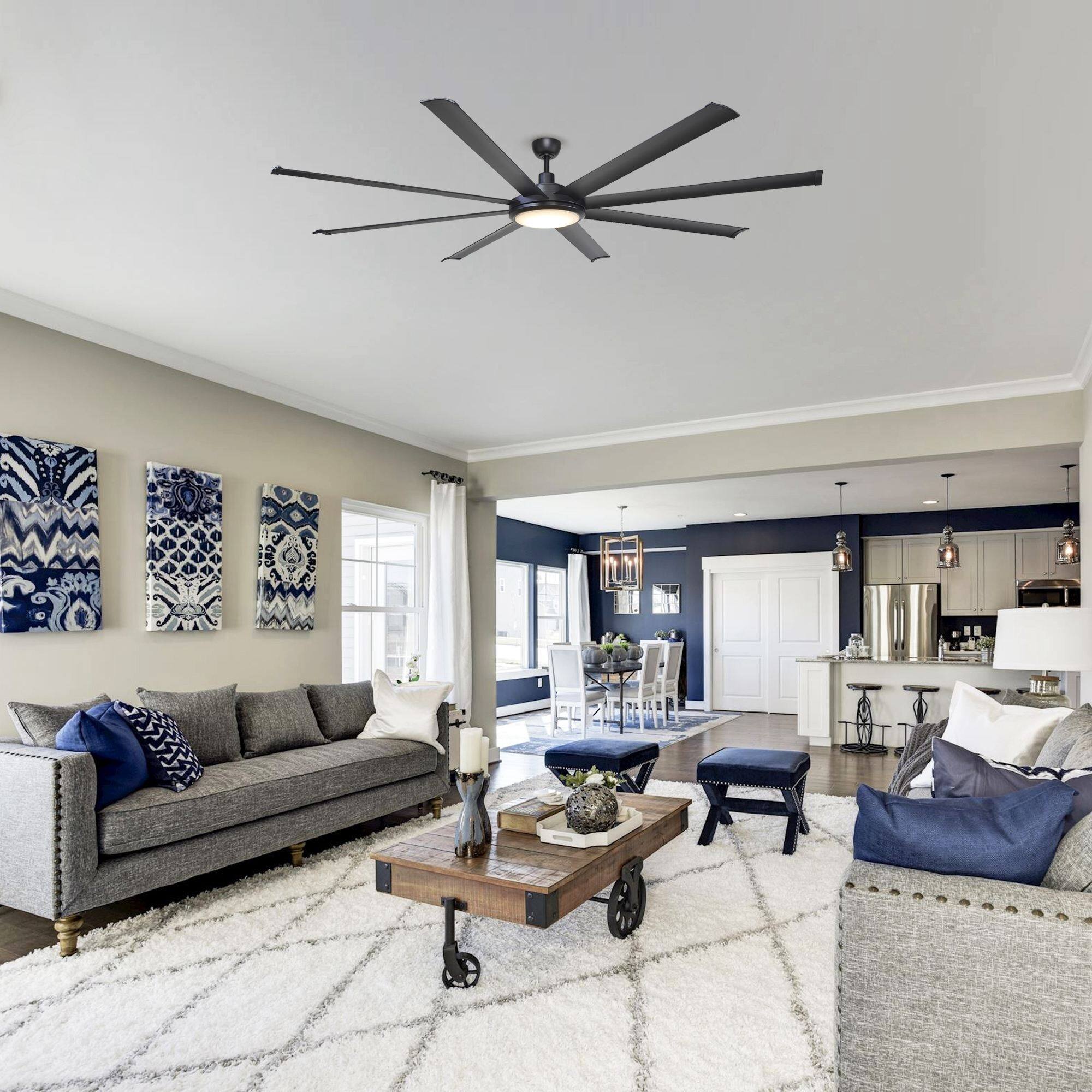 Parrot Uncle 60  and 75  Matte Black Modern 8-Blade LED Ceiling Fan with Light and Remote Matte Black 75 Inches 75-inch