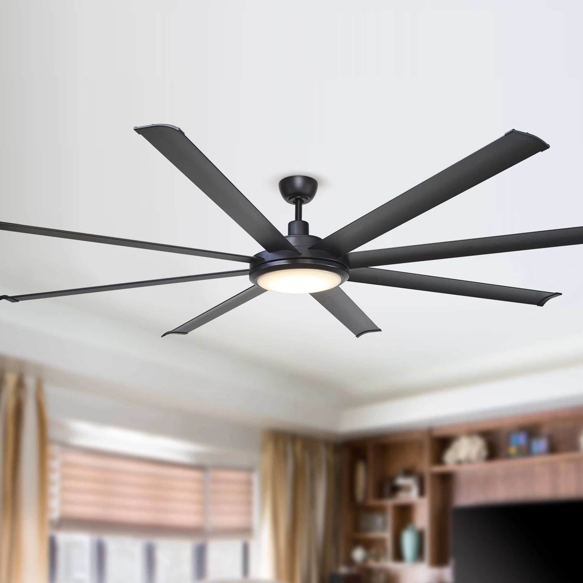 Parrot Uncle 60  and 75  Matte Black Modern 8-Blade LED Ceiling Fan with Light and Remote Matte Black 75 Inches 75-inch thumbnail
