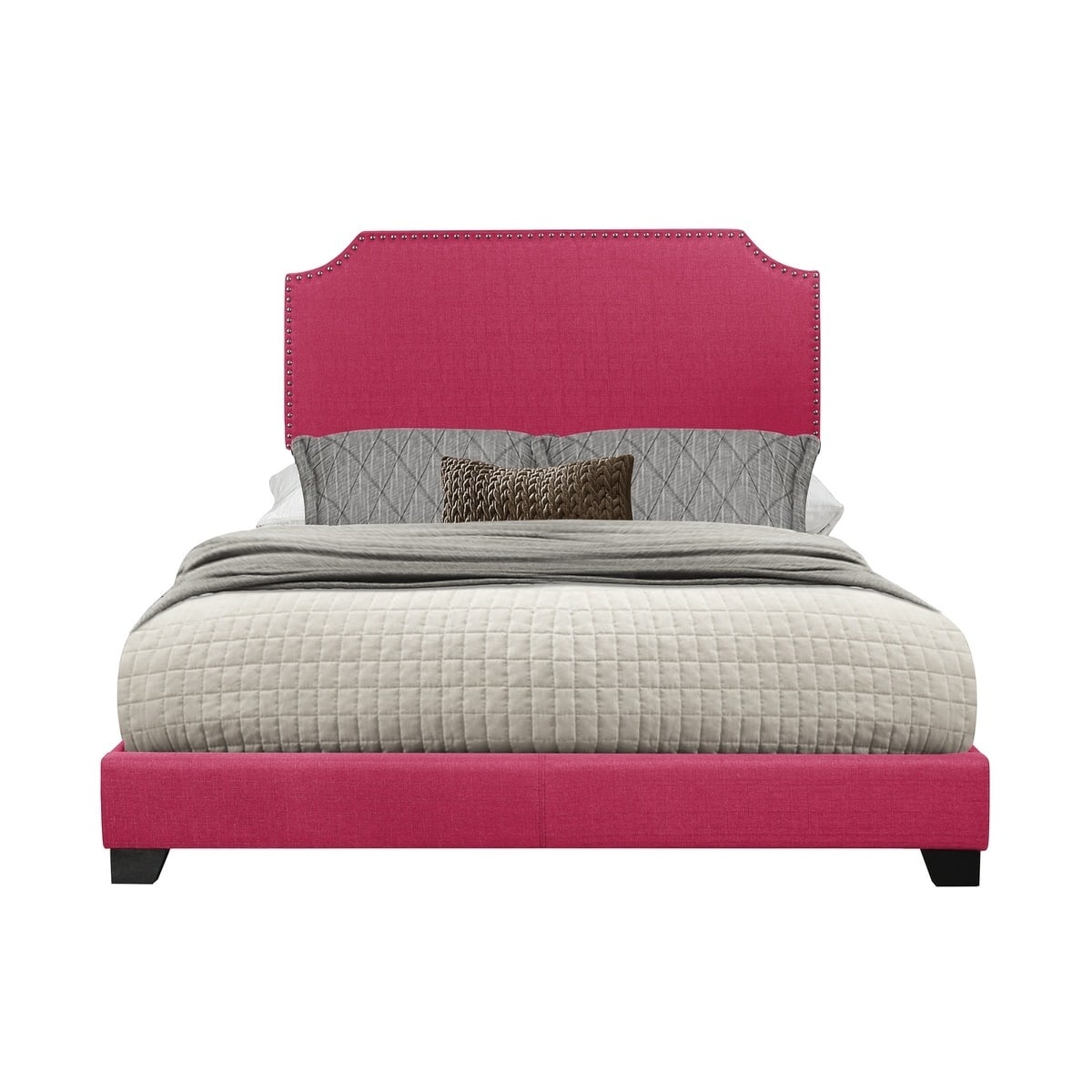 Wyman Pink Fabric Upholstered Panel Bed