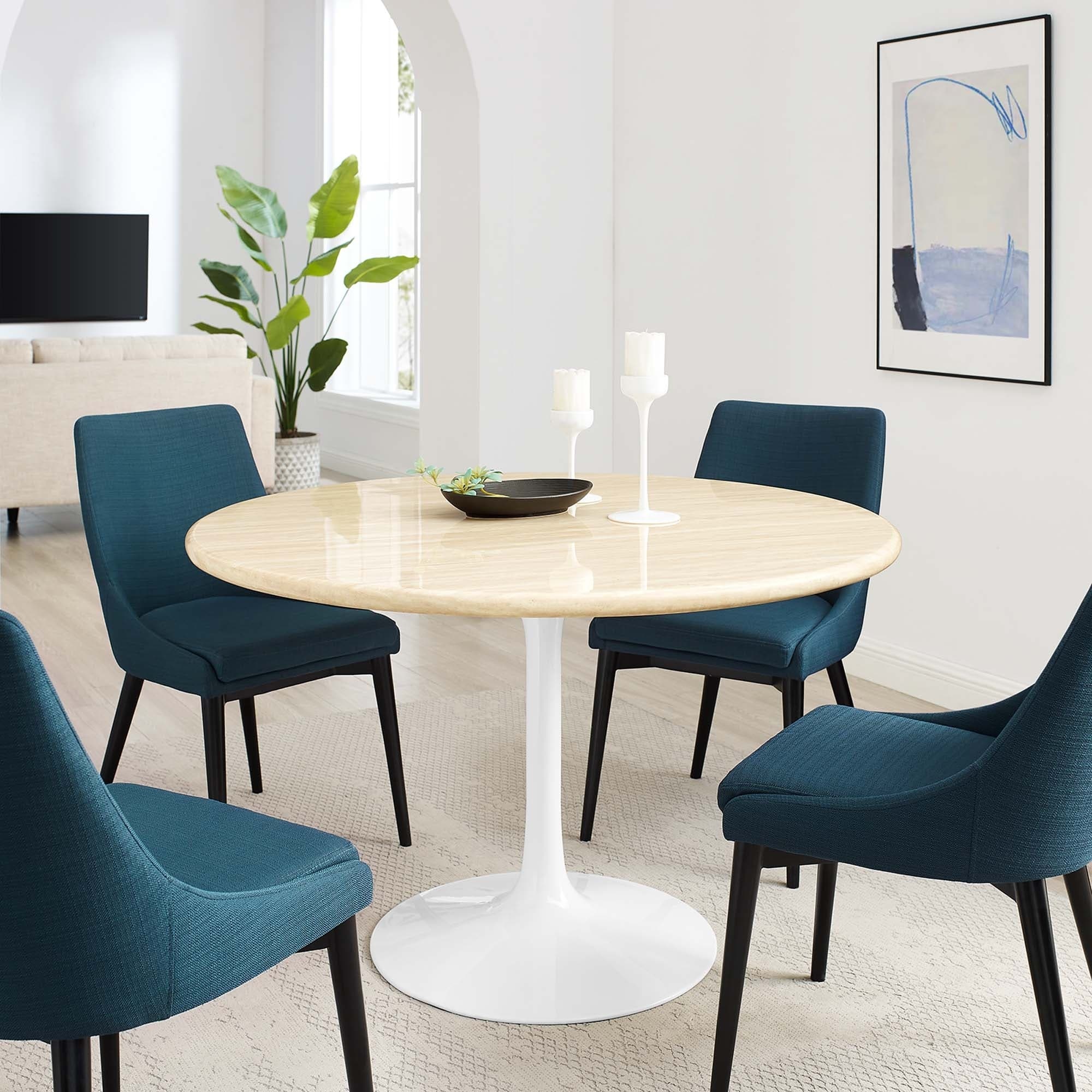 EEI-6755-BLK-TRA 48 in. Lippa Round Artificial Travertine Dining Table, Black & Travertine thumbnail