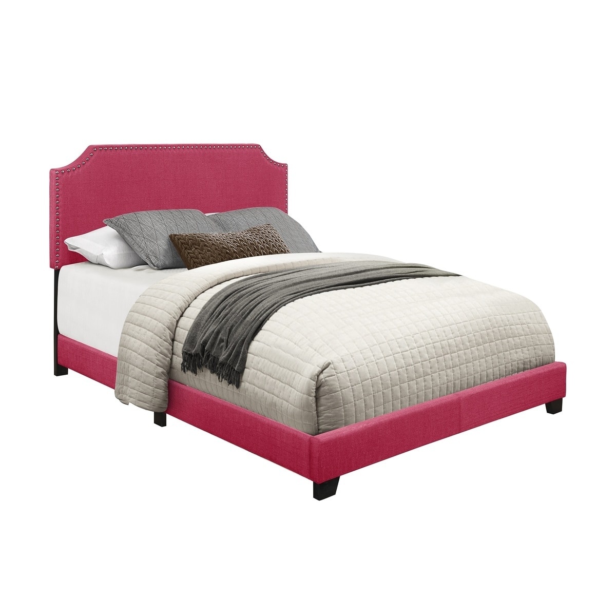 Wyman Pink Fabric Upholstered Panel Bed thumbnail