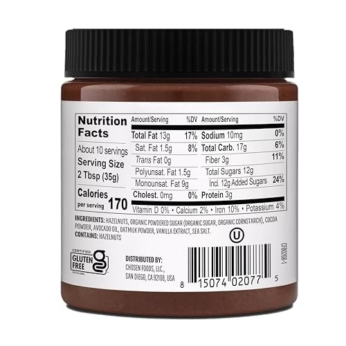 Chosen Foods Vegan Non-GMO Chocolate Hazelnut Spread with Avocado Oil 12 Oz thumbnail