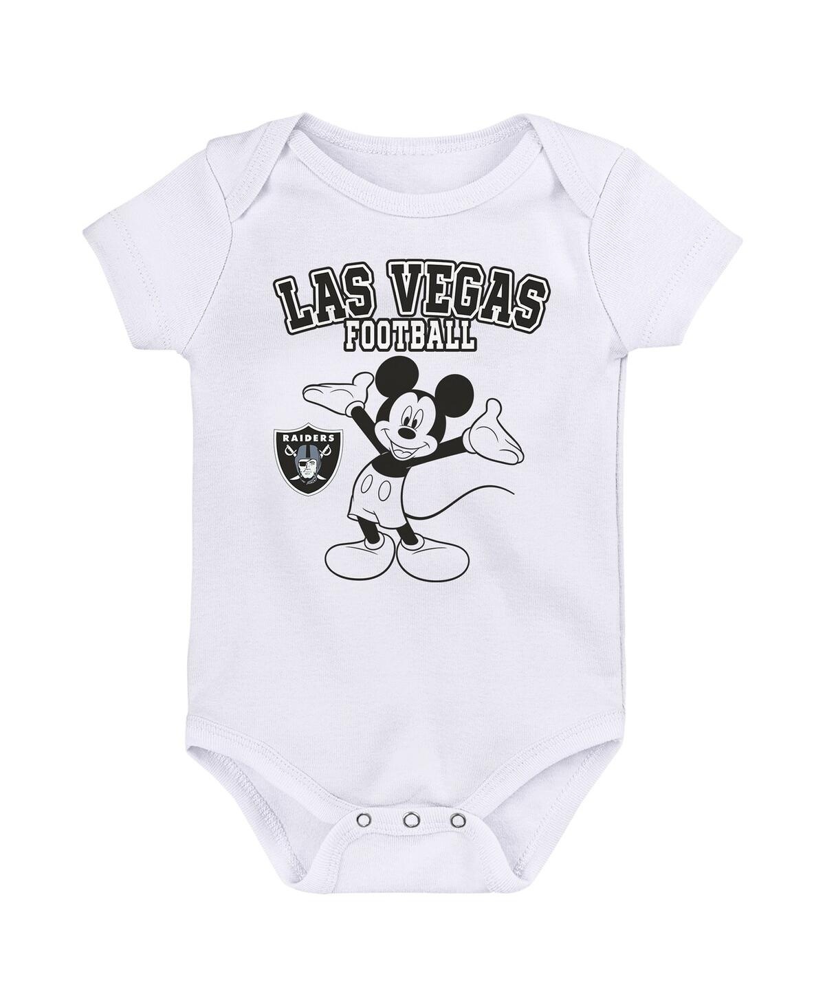 Baby Boys and Girls Black, White, Gray Las Vegas Raiders Three-Piece Disney Game Time Bodysuit Set - Black, White, Gray thumbnail