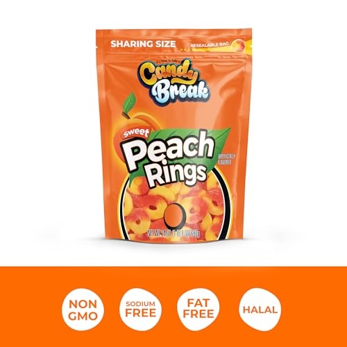 Candy Break Fruity Sweet Peach Rings Gummy Candy - 24 Oz Share Size Resealable Bags - Sweet & Chewy Gift Snacks for Kids & Grown Ups (Pack of 1) thumbnail