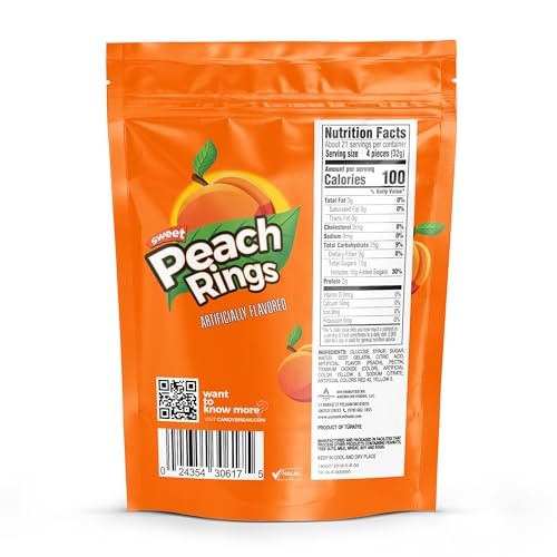Candy Break Fruity Sweet Peach Rings Gummy Candy - 24 Oz Share Size Resealable Bags - Sweet & Chewy Gift Snacks for Kids & Grown Ups (Pack of 1) thumbnail