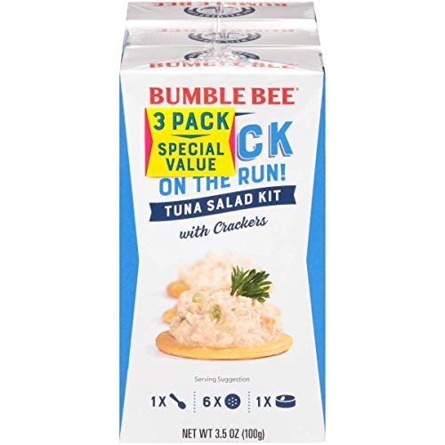(4 Pack) Bumble Bee Snack on the Run Tuna Salad with Crackers Kit  Wild Caught  Ready to Eat  8g Protein per Serving  Shelf Stable Box  3.5 Oz  (4 Pac