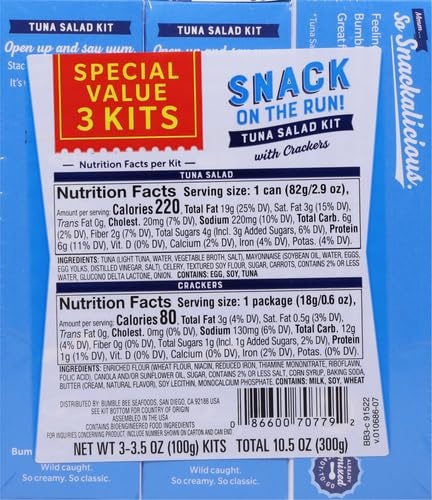 (4 Pack) Bumble Bee Snack on the Run Tuna Salad with Crackers Kit  Wild Caught  Ready to Eat  8g Protein per Serving  Shelf Stable Box  3.5 Oz  (4 Pac thumbnail
