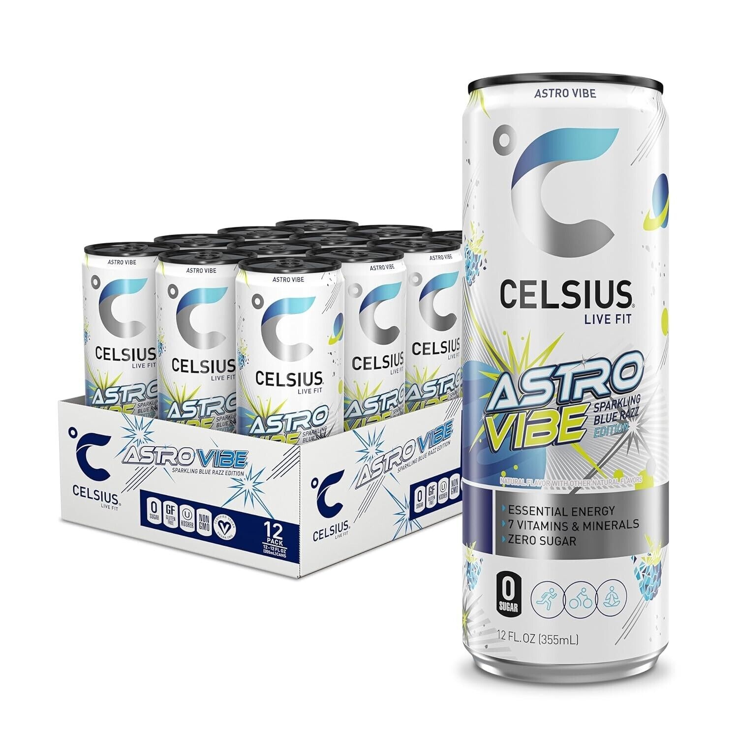 CELSIUS Sparkling Astro Vibe, Functional Essential Energy Drink 12 Fl Oz