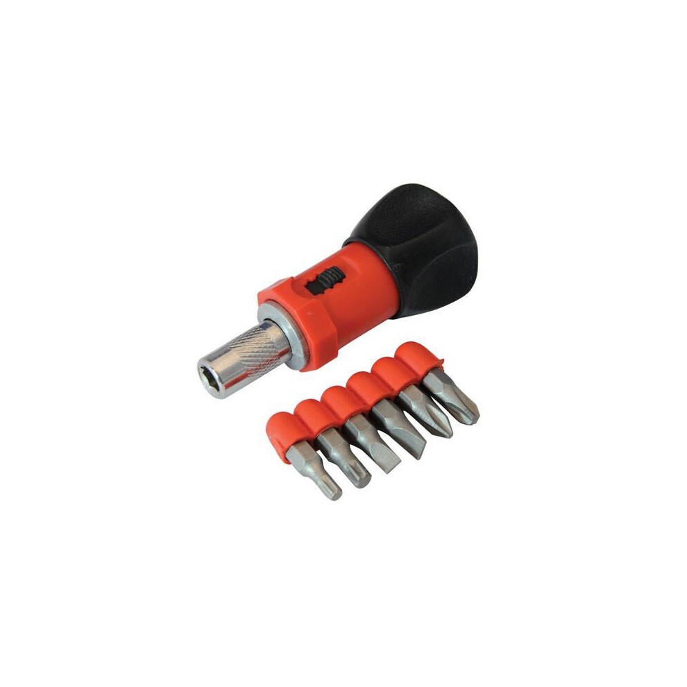 Stubby Ratchet Screwdriver Set 6 Hex Bits Sotted Phillips TRX Small Handle