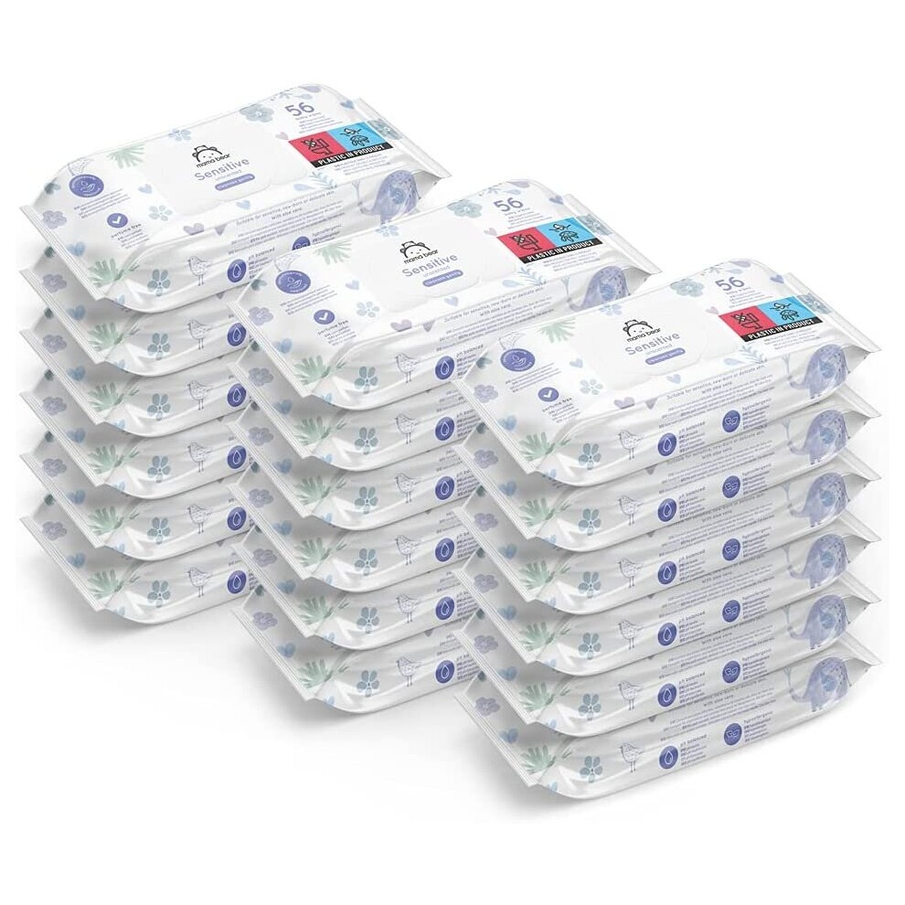 Amazon Brand - Mama Bear Fresh Lightly Fragranced Baby Wipes, 56 Count (Pack of 18), Packaging May Vary