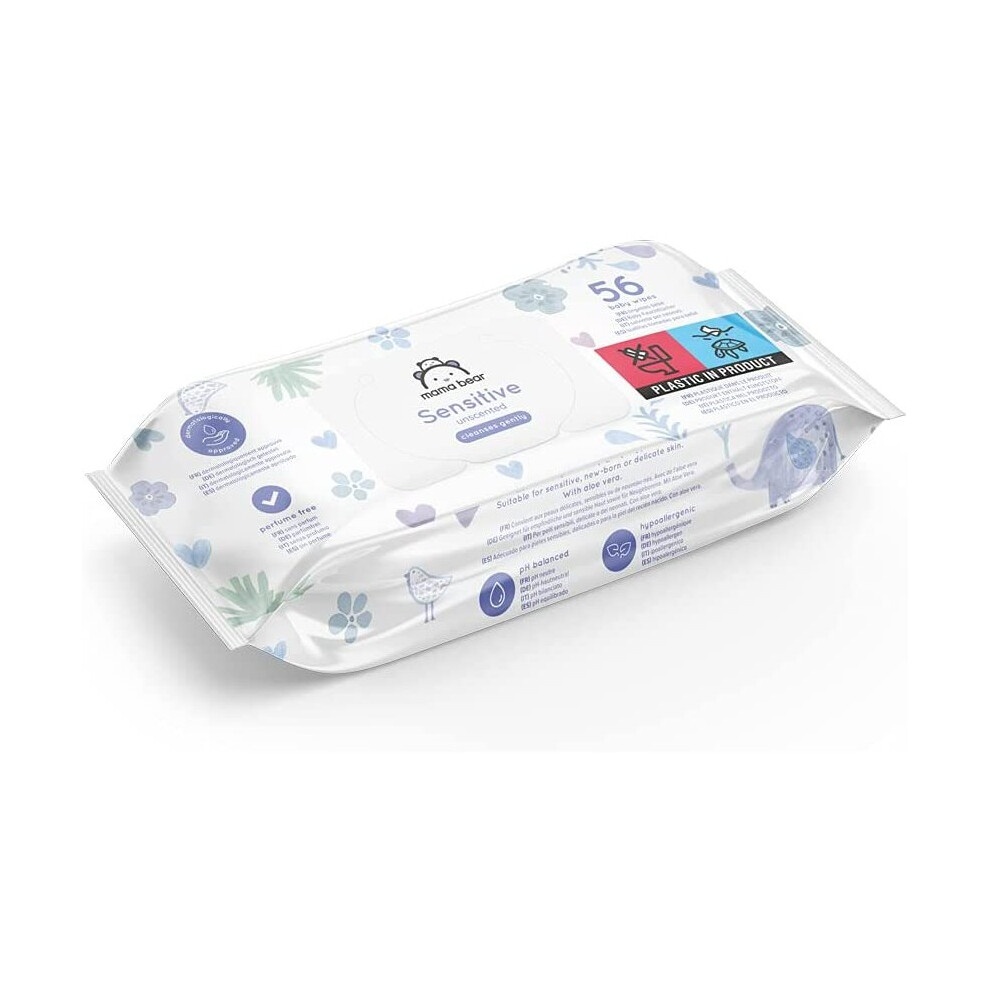 Amazon Brand - Mama Bear Fresh Lightly Fragranced Baby Wipes, 56 Count (Pack of 18), Packaging May Vary thumbnail