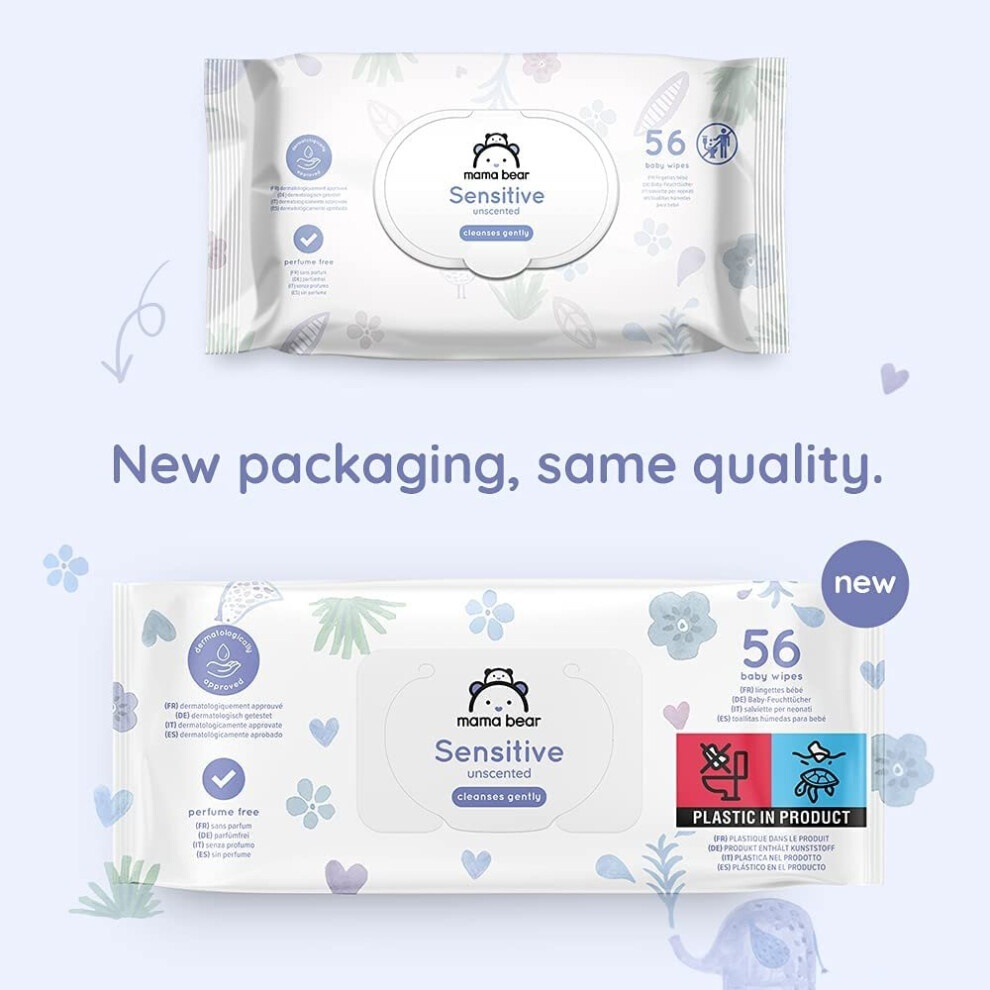 Amazon Brand - Mama Bear Fresh Lightly Fragranced Baby Wipes, 56 Count (Pack of 18), Packaging May Vary thumbnail