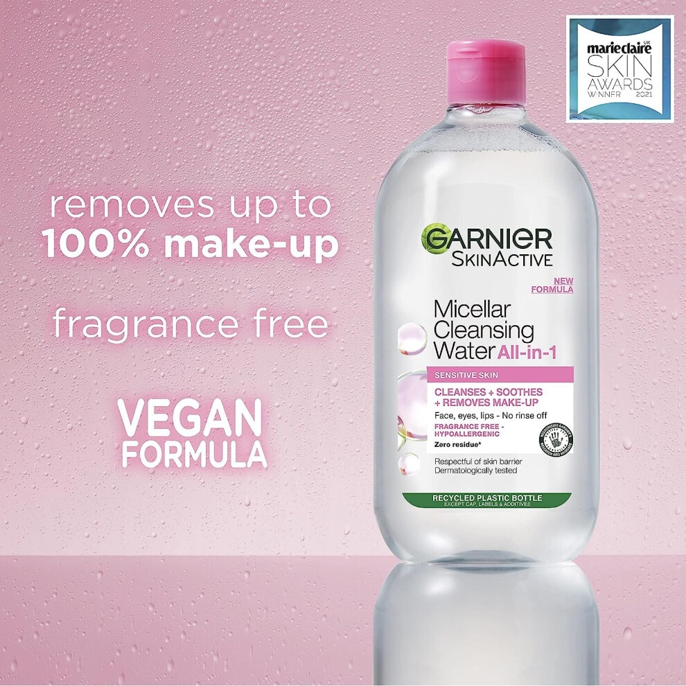 Garnier Micellar Cleansing Water for Sensitive Skin 700ml, Gentle Face Cleanser & Makeup Remover, Fragrance Recognised by the British Skin Foundation thumbnail