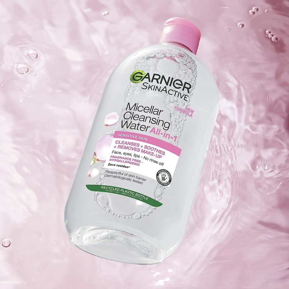 Garnier Micellar Cleansing Water for Sensitive Skin 700ml, Gentle Face Cleanser & Makeup Remover, Fragrance Recognised by the British Skin Foundation thumbnail