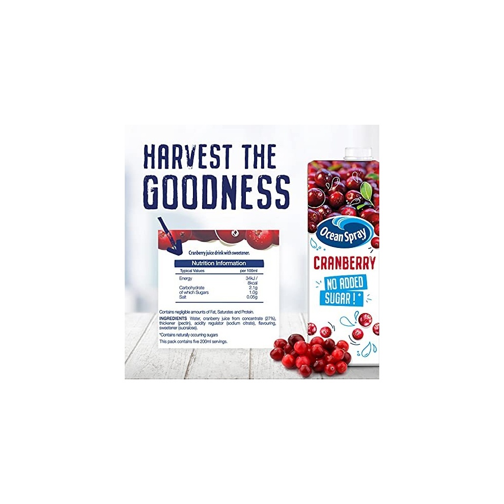 Ocean Spray Classic Cranberry Juice with No Added Sugar, 1L Carton (12-Pack) thumbnail